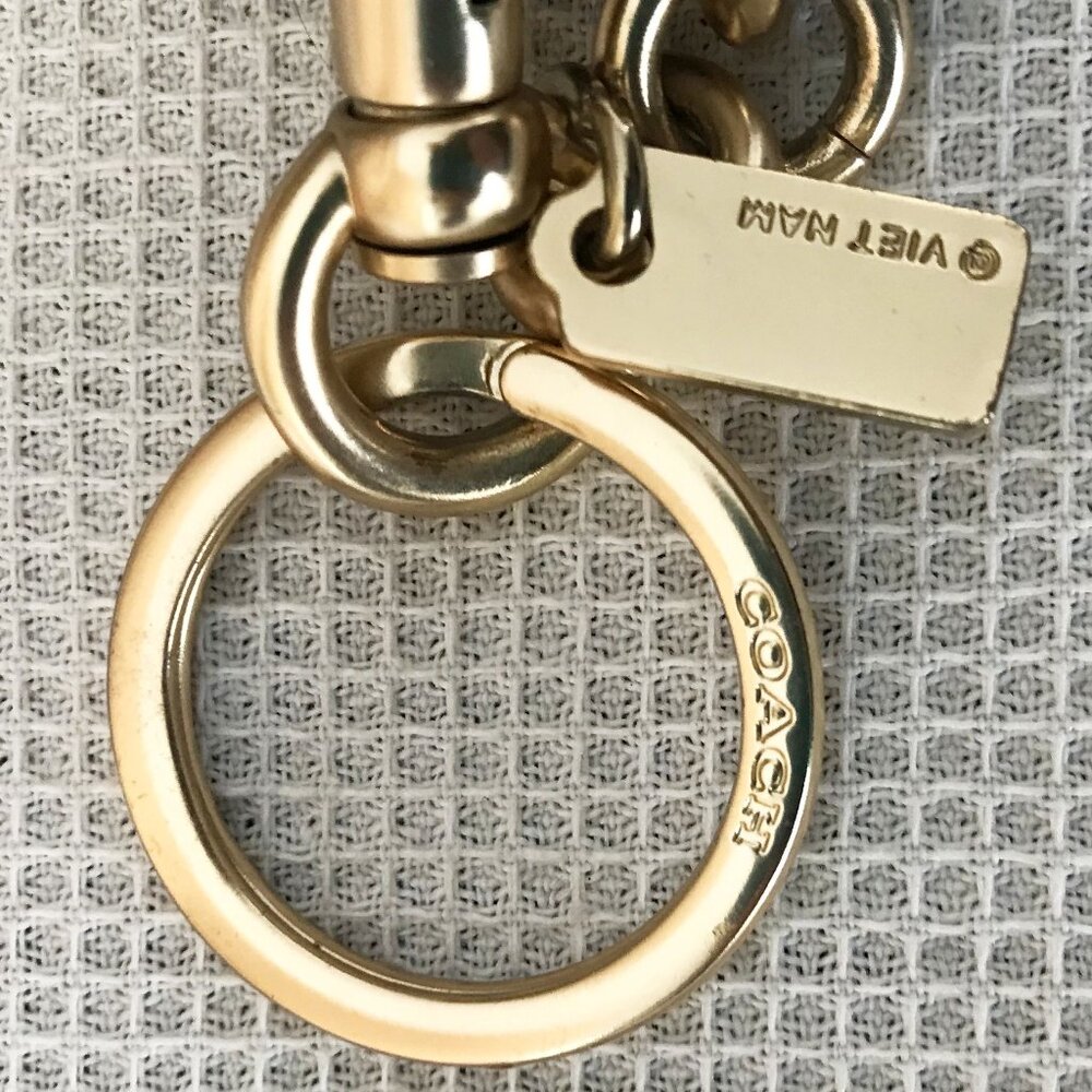 Coach Cream / Beige Leather C Keychain, Gold tone metal, Rhinestone Gem Accents - Picture 6 of 6